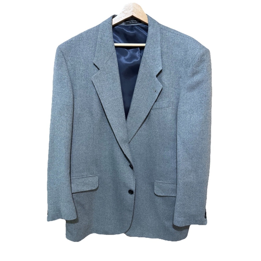 Gianfranco Ruffini Mens 2 Button Gray Blue Coat Blazer Silk Blend Tweed 46R